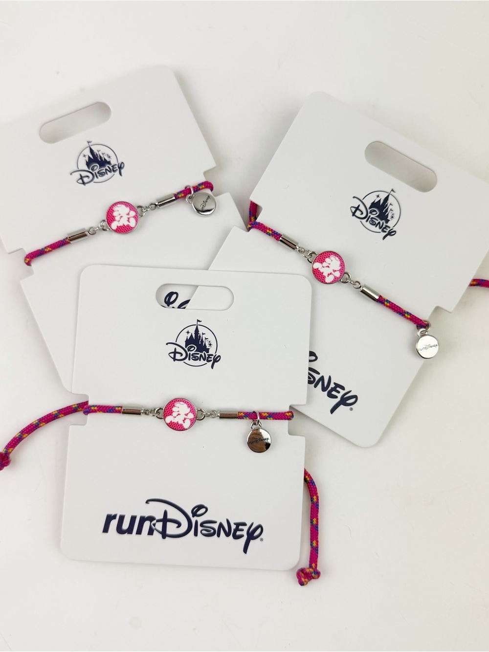 THREE Disney RunDisney Stack Cord Friendship Bracelets Mickey Mouse Pink New